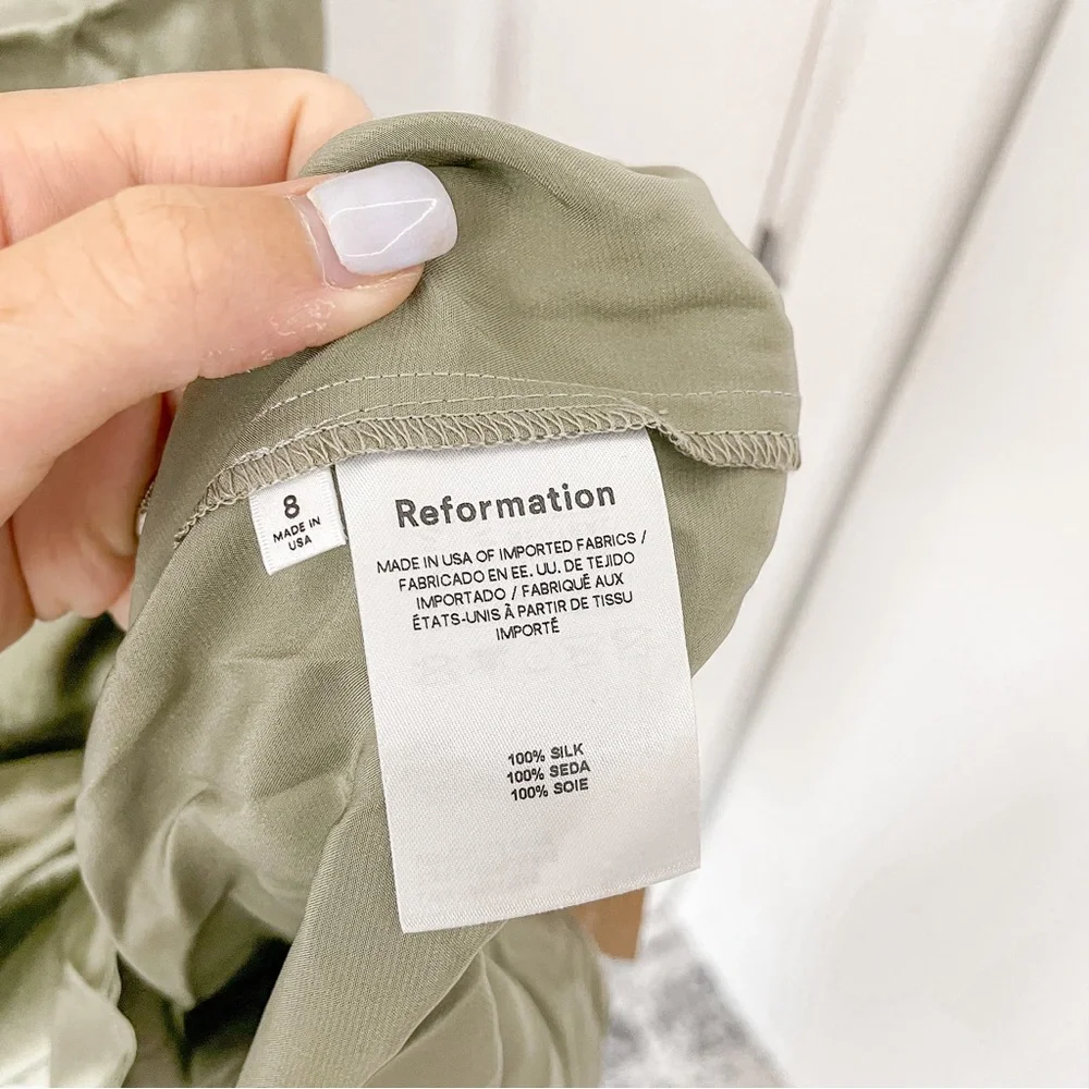 NEW Reformation Oaklie Strap Silk Midi Slip Dress Artichoke - Picture 6 of 9